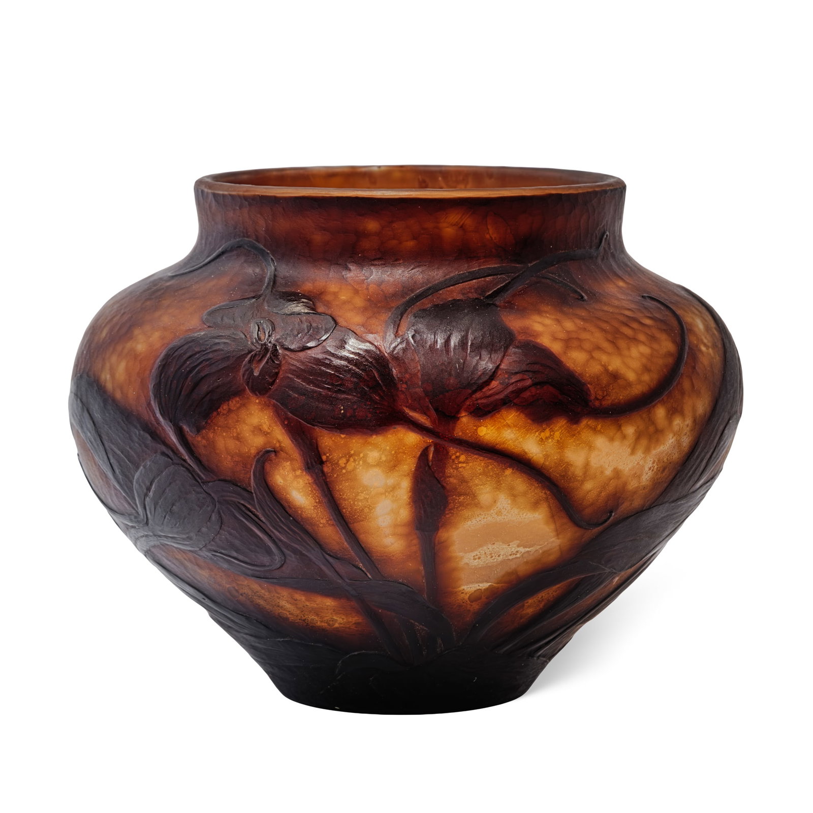 ÉMILE GALLÉ (1846-1904): ÉMILE GALLÉ (1846-1904) LILY CAMEO GLASS VASE circa 1903overlaid and acid-etched, with carved details and martelé engraved Gallé 13.9cm high Property from a Private London