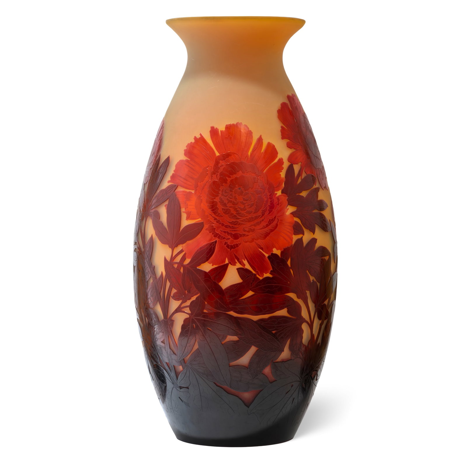 GALLÉ: GALLÉ PEONY CAMEO GLASS VASE circa 1925overlaid glass acid-etchedcameo GALLÉ 55.8cm high Property from a Private London CollectionChristie's, New York, 10 December 1994