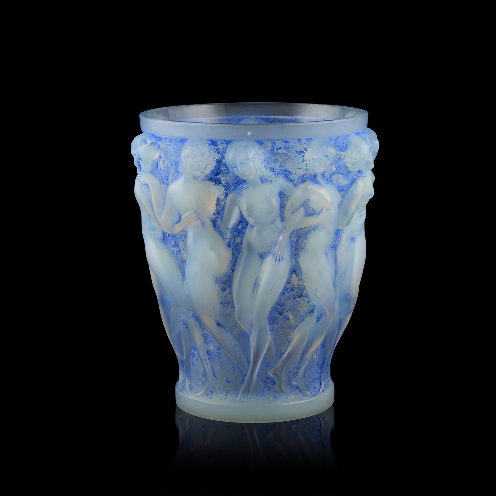 RENÉ LALIQUE (1860-1945): RENÉ LALIQUE (1860-1945) BACCHANTES VASE, NO. 997 designed 1927opalescent, and blue stainedwheel-engraved R. LALIQUE FRANCE, engraved No. 997 24.3cm high