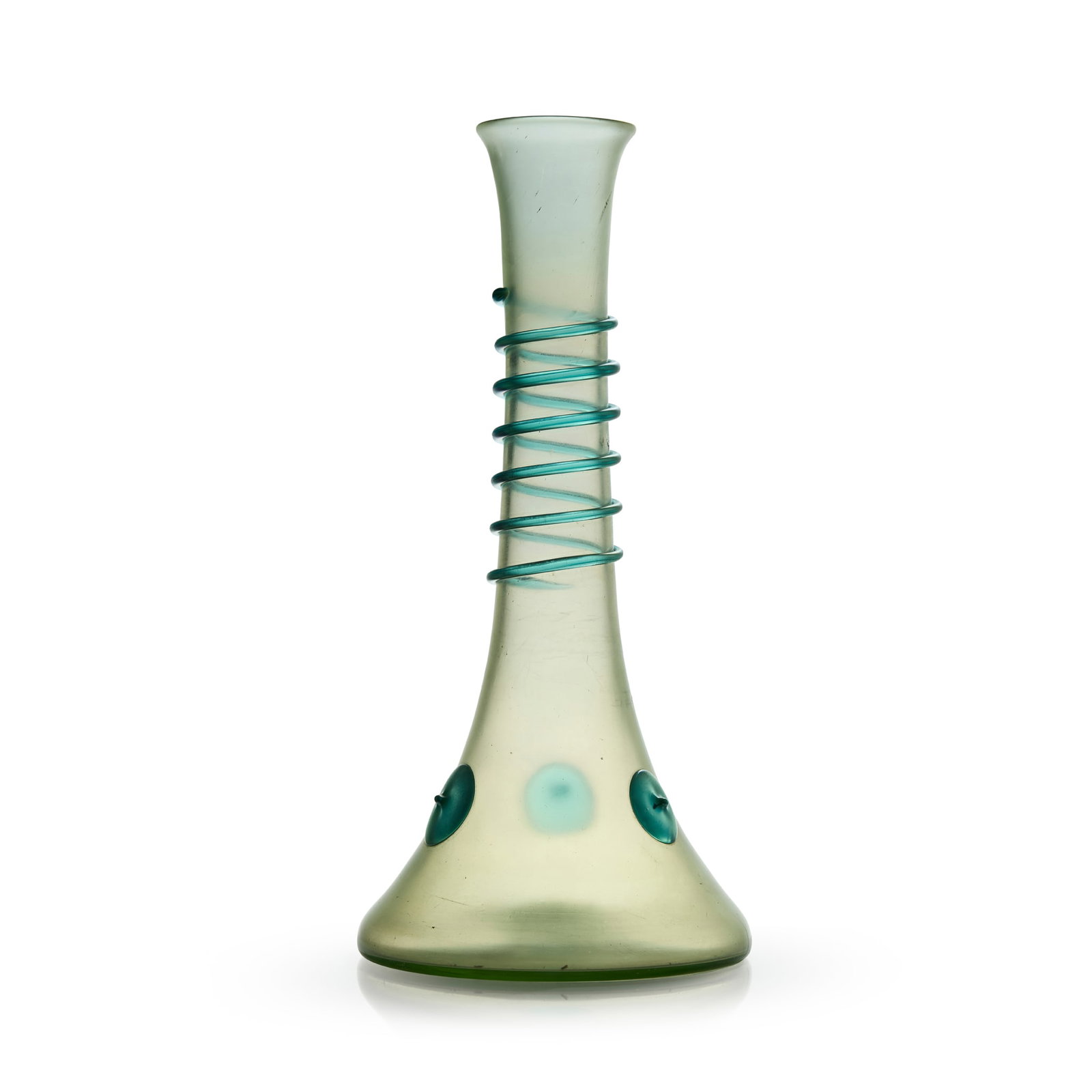LOETZ: LOETZ ORPHEUS VASE, PN 11-1030 circa 1903 iridescent green glass, with applied iridescent blue trail and prunts 49.3cm high