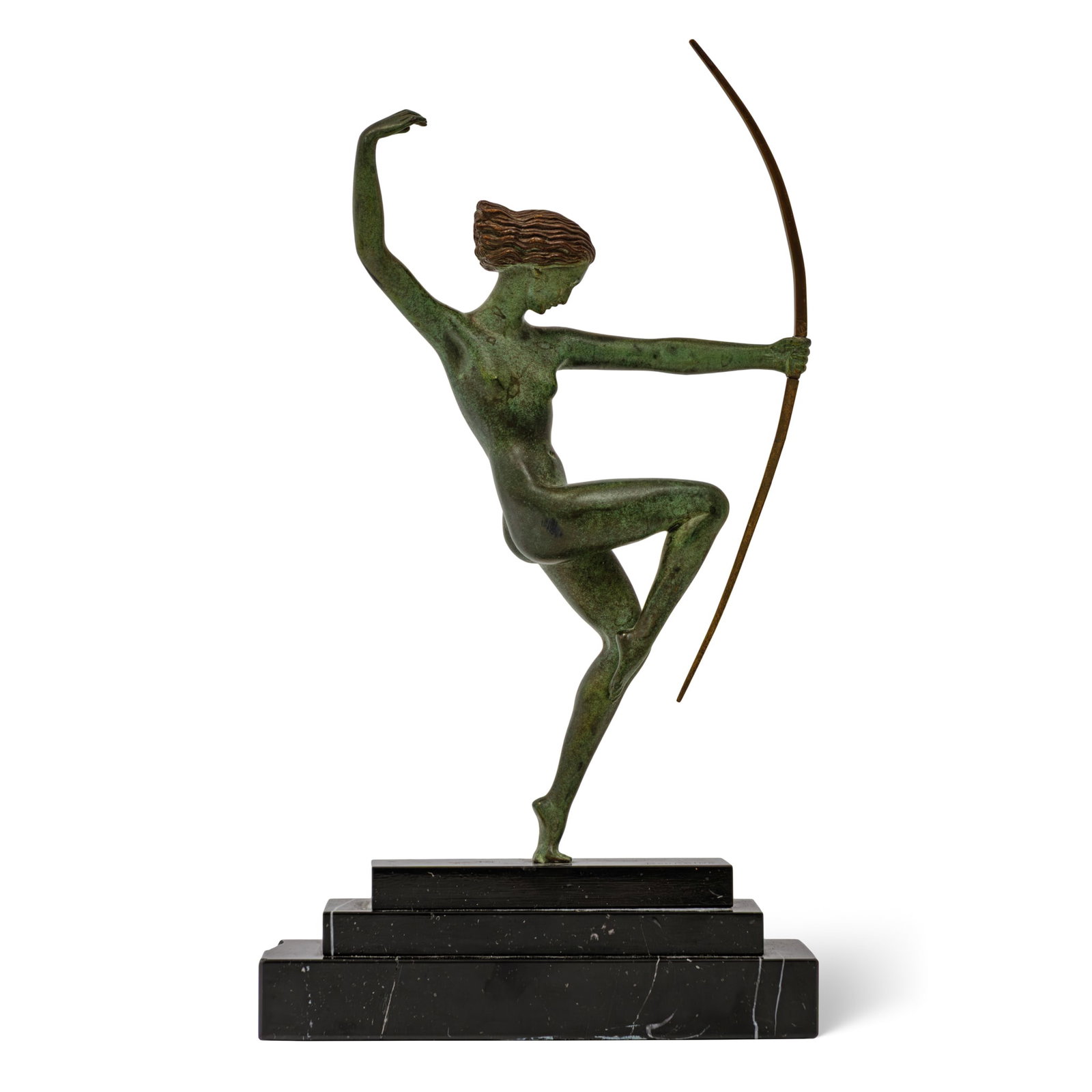 ‡ MARCEL-ANDRÉ BOURAINE (1886-1948): MARCEL-ANDRÉ BOURAINE (1886-1948) DIANA circa 1925patinated bronze, marble baseengraved BOURAINE 32.5cm high, 18cm wide