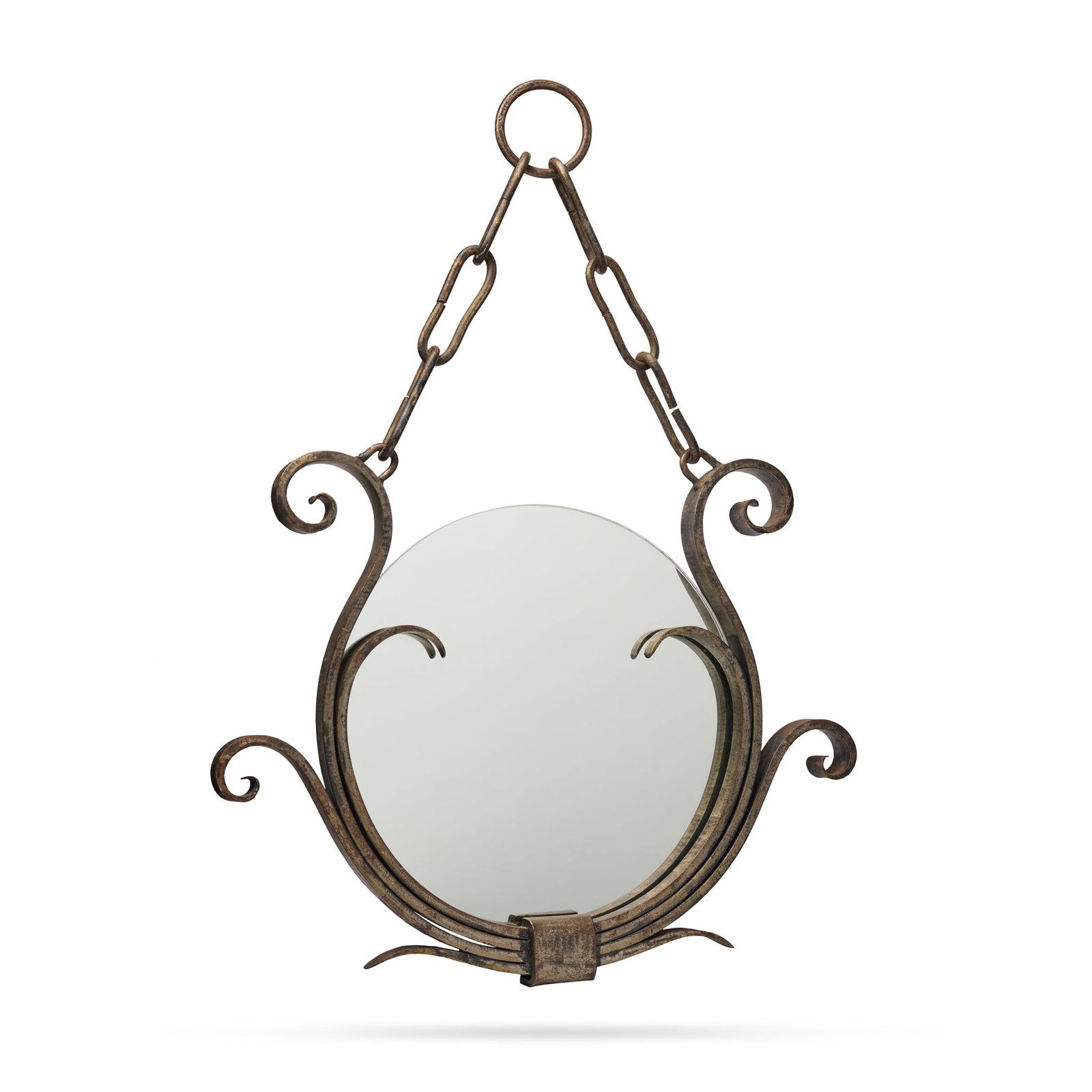RAYMOND SUBES, MANNER OF: RAYMOND SUBES, MANNER OF MIRROR 1920swrought iron and later mirrored glass 98cm high, 50.7cm wide 