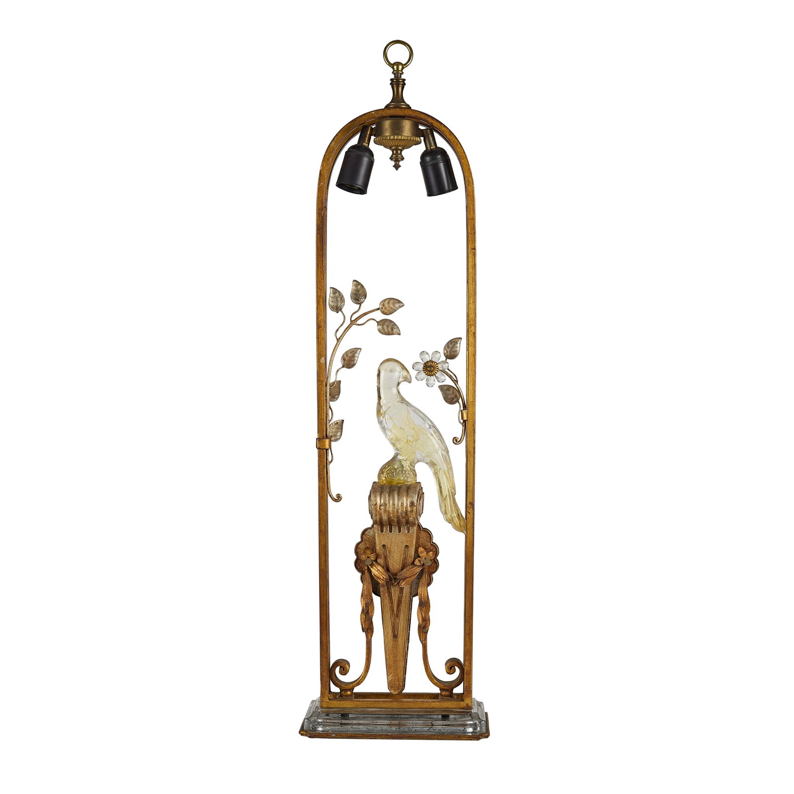 MAISON BAGUÈS, ATTRIBUTED TO, FOR BANCI, FLORENCE: MAISON BAGUÈS, ATTRIBUTED TO, FOR BANCI, FLORENCE PERROQUET LAMP 1970sgilt brass and glass 87cm high overall 