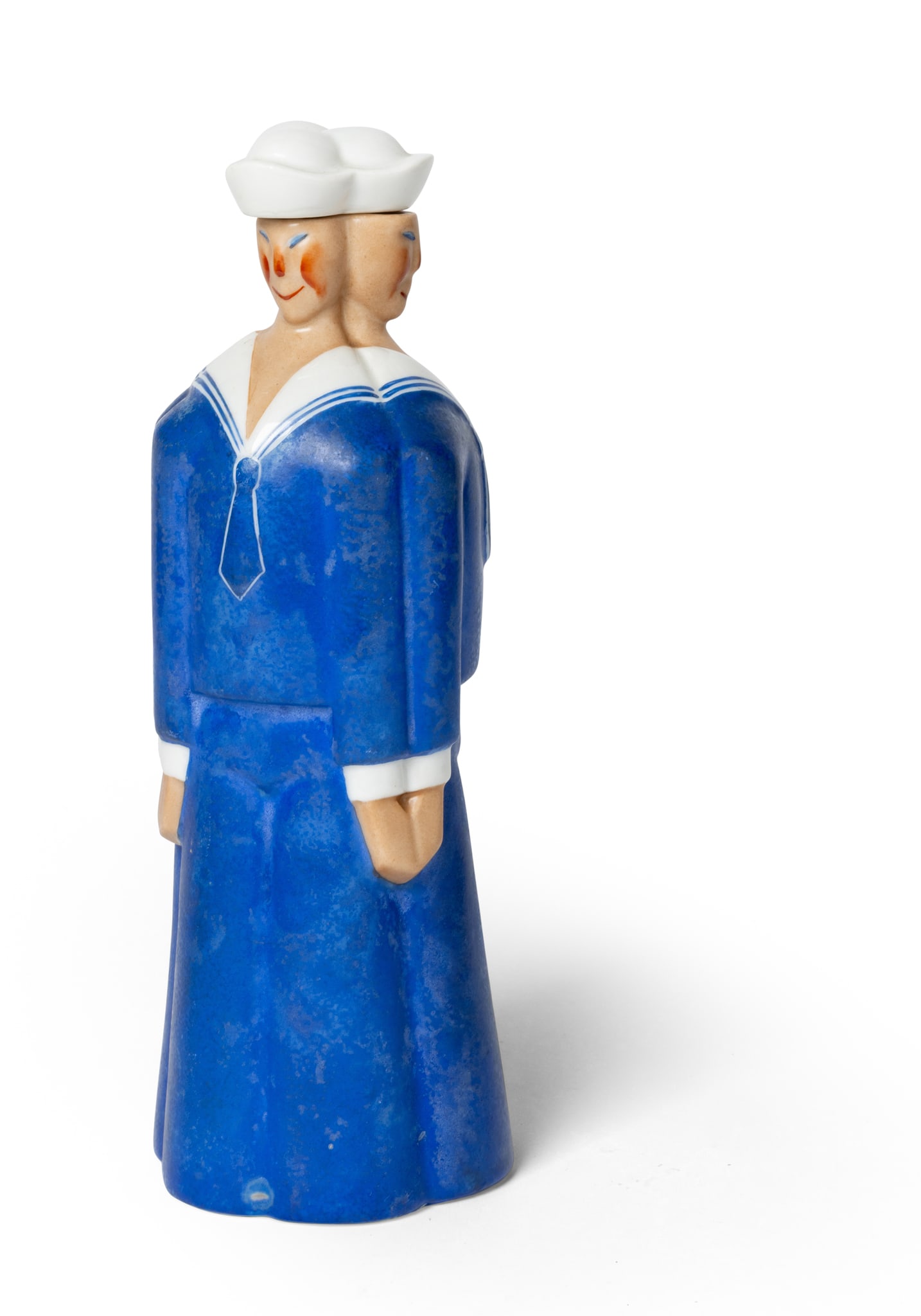 ROBJ (FL. 1920-1939): ROBJ (FL. 1920-1939) LES TROIS MATELOTS DECANTER designed circa 1925glazed porcelainprinted Robj Paris Made in France, (2) 28cm high Private Collection, U.K.