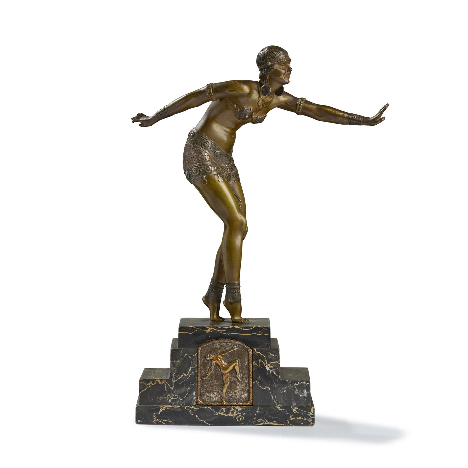 ‡ DEMETRE CHIPARUS (1886-1947): DEMETRE CHIPARUS (1886-1947) PHOENICIAN DANCER circa 1925patinated and cold-painted bronze, marble base engraved Chiparus 29.5cm high