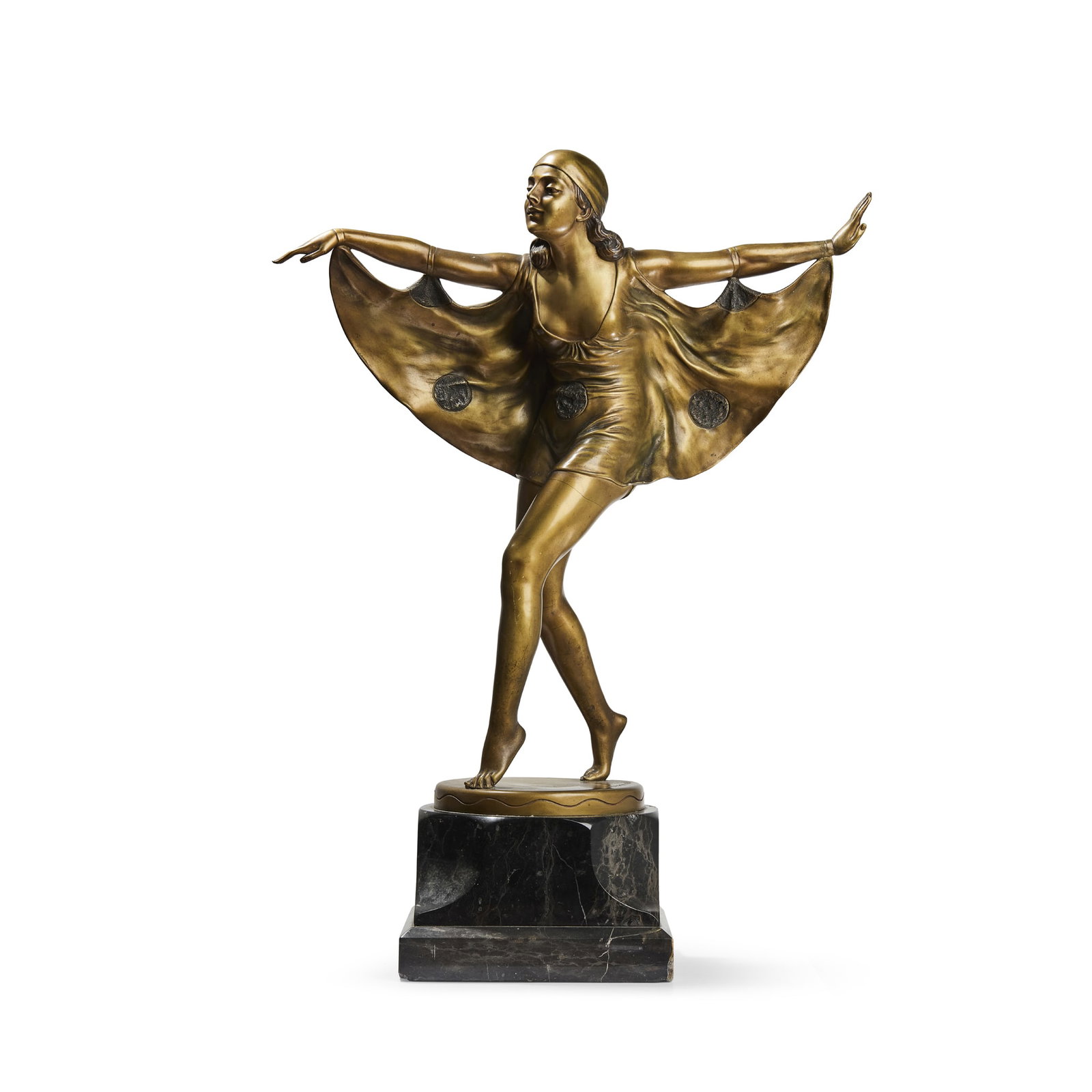 PROFESSOR OTTO POERTZEL (1876-1963): PROFESSOR OTTO POERTZEL (1876-1963) BUTTERFLY DANCER circa 1925gilt and cold-painted bronze, marble basesigned in cast PROF. POERTZEL 62cm high overall, plinth 12.5cm high