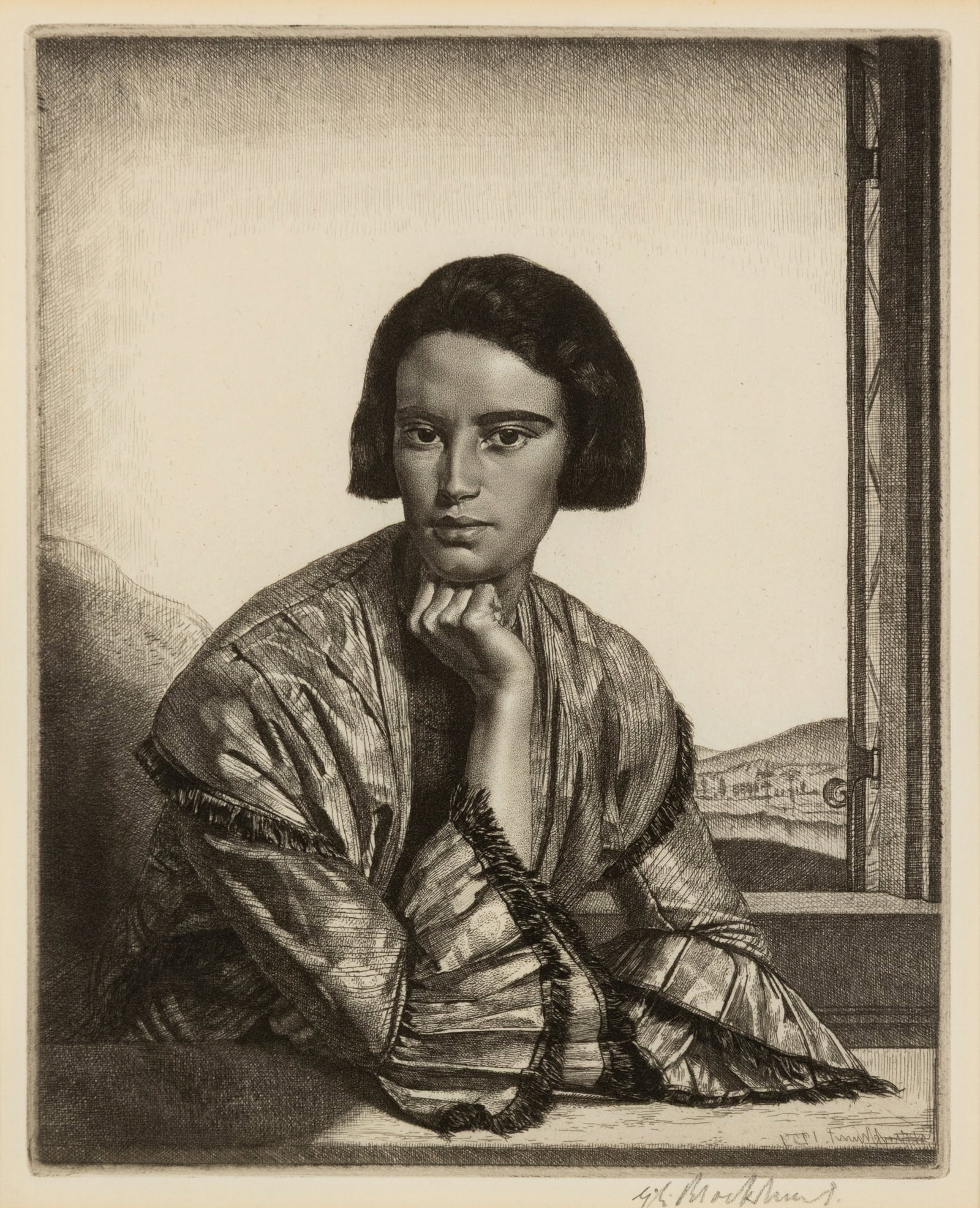 § GERALD LESLIE BROCKHURST (BRITISH 1890-1978): GERALD LESLIE BROCKHURST (BRITISH 1890-1978) VIBA; LA TRESSE; XENIA; AND YOUNG WOMANHOOD four etchings, 1923-1931, each signed in pencil, on wove and laid papers, each framed (4) smallest plate: Xenia