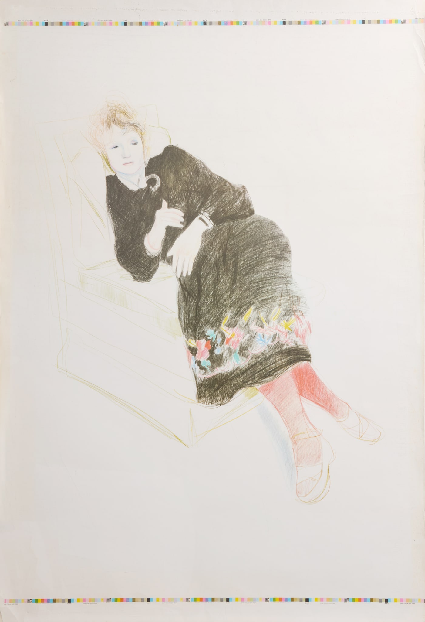 § DAVID HOCKNEY (BRITISH 1937-2026): DAVID HOCKNEY (BRITISH 1937-2026) CELIA IN A BLACK DRESS AND RED STOCKINGS offset lithograph, 1973, a rare proof avant la lettre, before the edition of unknown size printed for the exhibition Dav