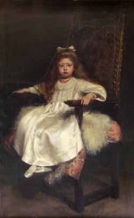 HUGH DE TWENEBROKES GLAZEBROOK (1870-1935): PORTRAIT STUDY OF A YOUNG GIRL SEATED IN AN ARMCHAIR Signed and dated 1896, oil on canvas