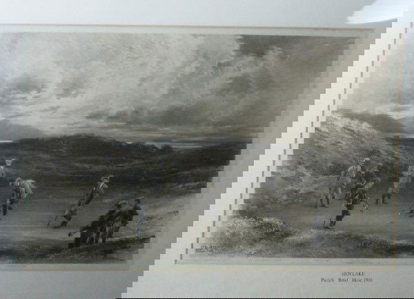 Golf: After Michael Brown for Life Association of: After Michael Brown for Life Association of Scotland 'Hoylake, Punch Bowl Hole, 1910', sepia reproduction, period oak frame plate size 22.8cm x 36.2cm