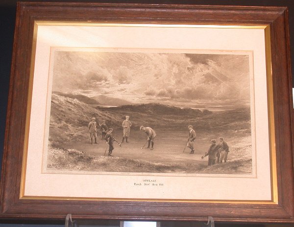 After Michael Brown for Life Association of Scotla: After Michael Brown for Life Association of Scotland "Hoylake, Punch Bowl Hole, 1910", sepia reproduction, period oak frame plate size 22.8cm x 36.2cm