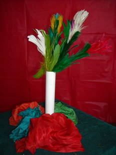 ROY BENSON'S 'OH SEE THE PRETTY THING!' (SILKS AND F: ROY BENSON'S 'OH SEE THE PRETTY THING!' (SILKS AND FEATHER BOUQUET) Labeled in Billy's hand as belonging to Roy Benson in Pittsburgh 1955. Silk tube and feather bouquet, Gift from Benson to McComb.