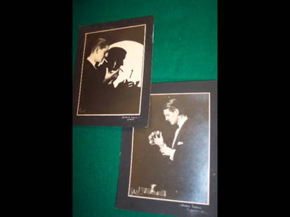 EARLY MAGIC PHOTOGRAPHS AND SET LISTS Two black and: EARLY MAGIC PHOTOGRAPHS AND SET LISTS Two black and white vintage print studio portrait photographs (c.1939) featuring the young magician in formal wear in two poses; one levitating a lit match to