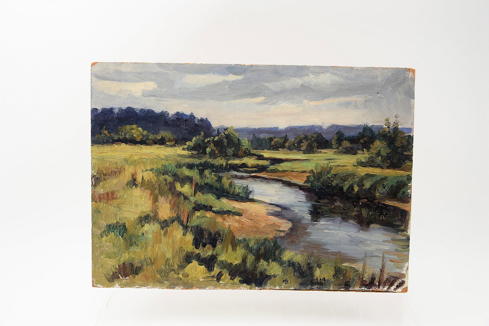 RUSSIAN/SOVIET/USSR ORIGINAL PAINTING BY ROMANOV A.P. SIGNED, DATED 1959: RUSSIAN/SOVIET/USSR ORIGINAL PAINTING BY ROMANOV A.P. (1905-?) SIGNED, DATED 1959. A.P. ROMANOV WAS MEMBER OF THE UNION OF SOVIET ARTISTS. OIL ON BOARD TITLED " STUDY IN THE FOREST" IN TRANSLATION. SI