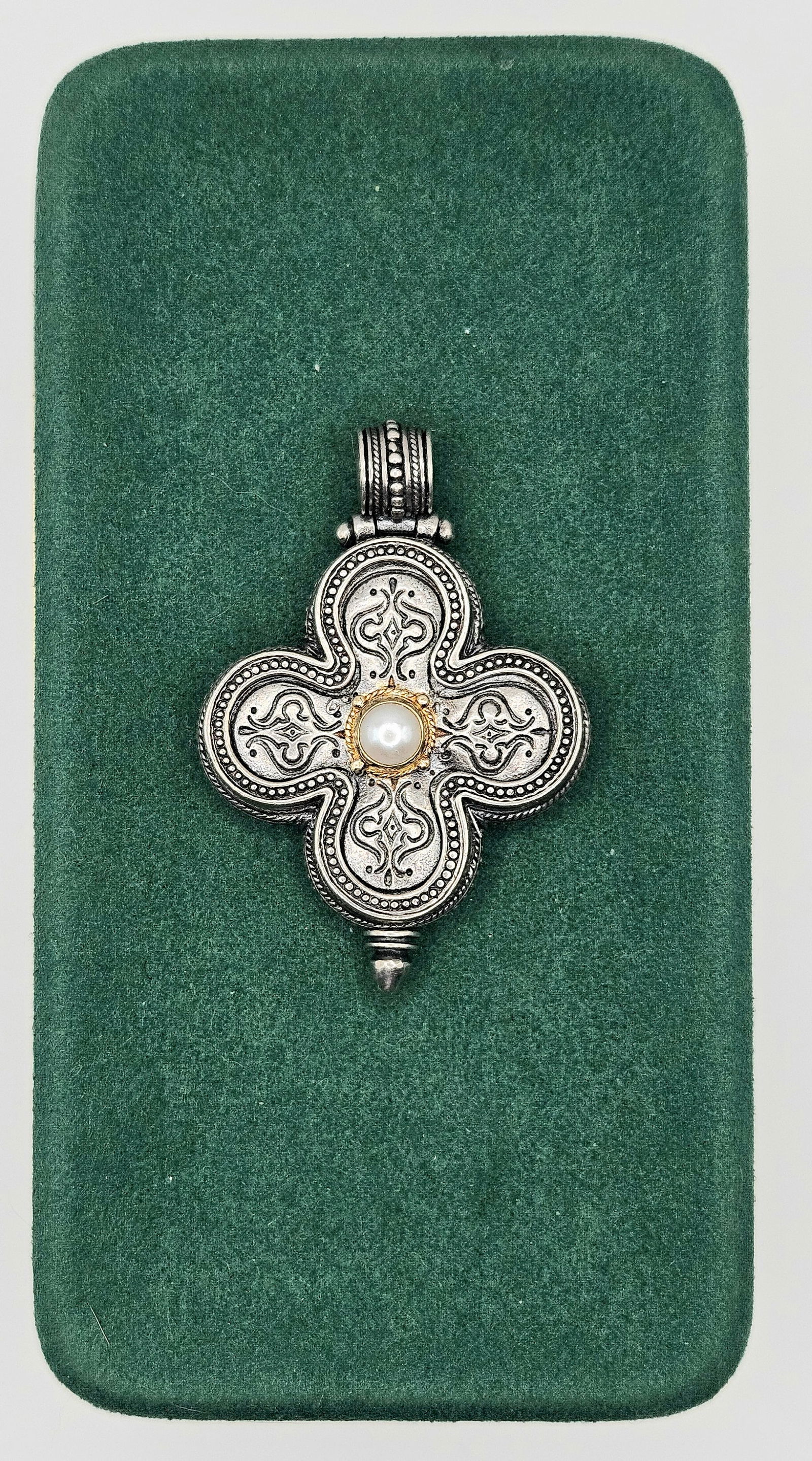 KONSTANTINO STERLING SILVER & 18K GOLD PEARL BYZANTINE CROSS PENDANT (1 of 4)