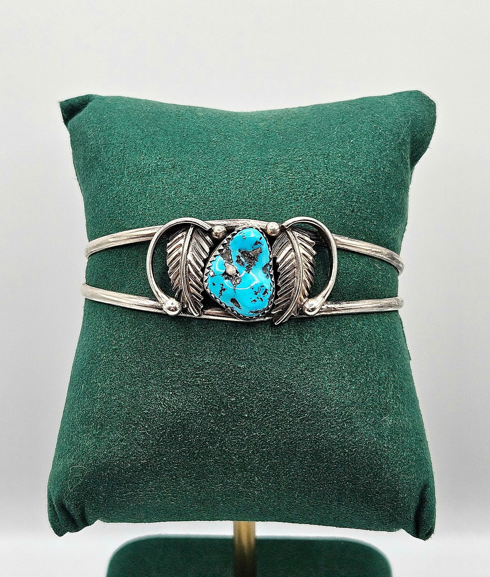 NATIVE AMERICAN SIGNED STERLING SILVER BRACELET WITH TURQUOISE (1 of 6)
