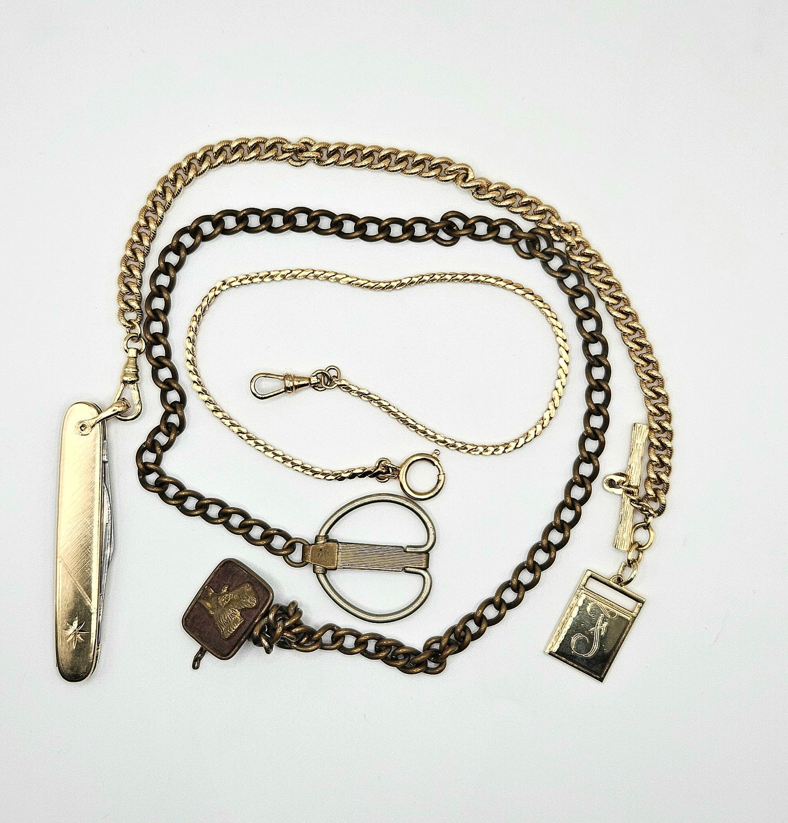 LOT OF  POCKETKNIFE WATCH CHAIN & WATCH  FOB AND CHAINS (1 of 8)