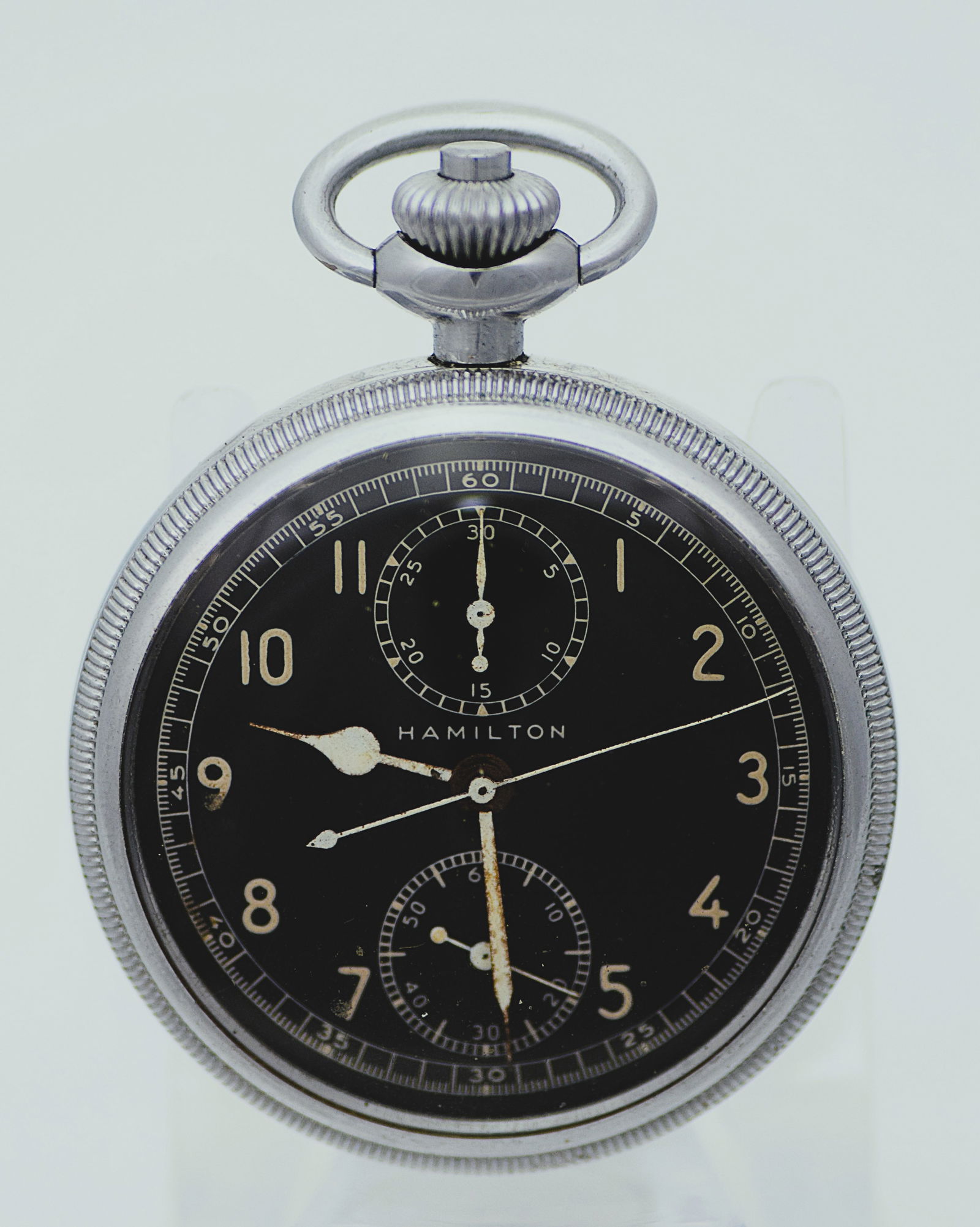 RARE MILITARY HAMILTON CHRONOGRAPG POCKET WATCH, 19 JEWELS (1 of 5)