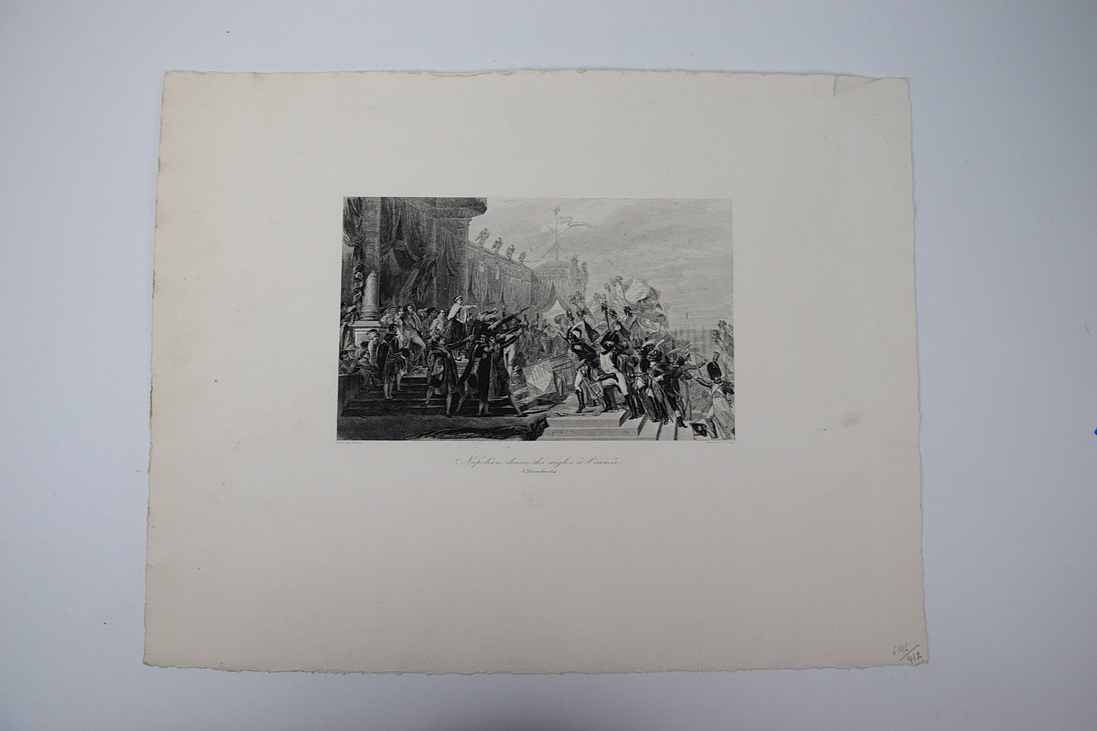 ANTIQUE MILITARY/HISTORICAL STEEL ENGRAVING TITLED "Depart de Bonoparte pour revenir en France",: ANTIQUE MILITARY/HISTORICAL STEEL ENGRAVING TITLED "Depart de Bonoparte pour revenir en France", (Departure ob Bonoparte to return to France". C.1830. Size: 25 1/2 x 20 in., overall PRINT: 13 x 8 . Al