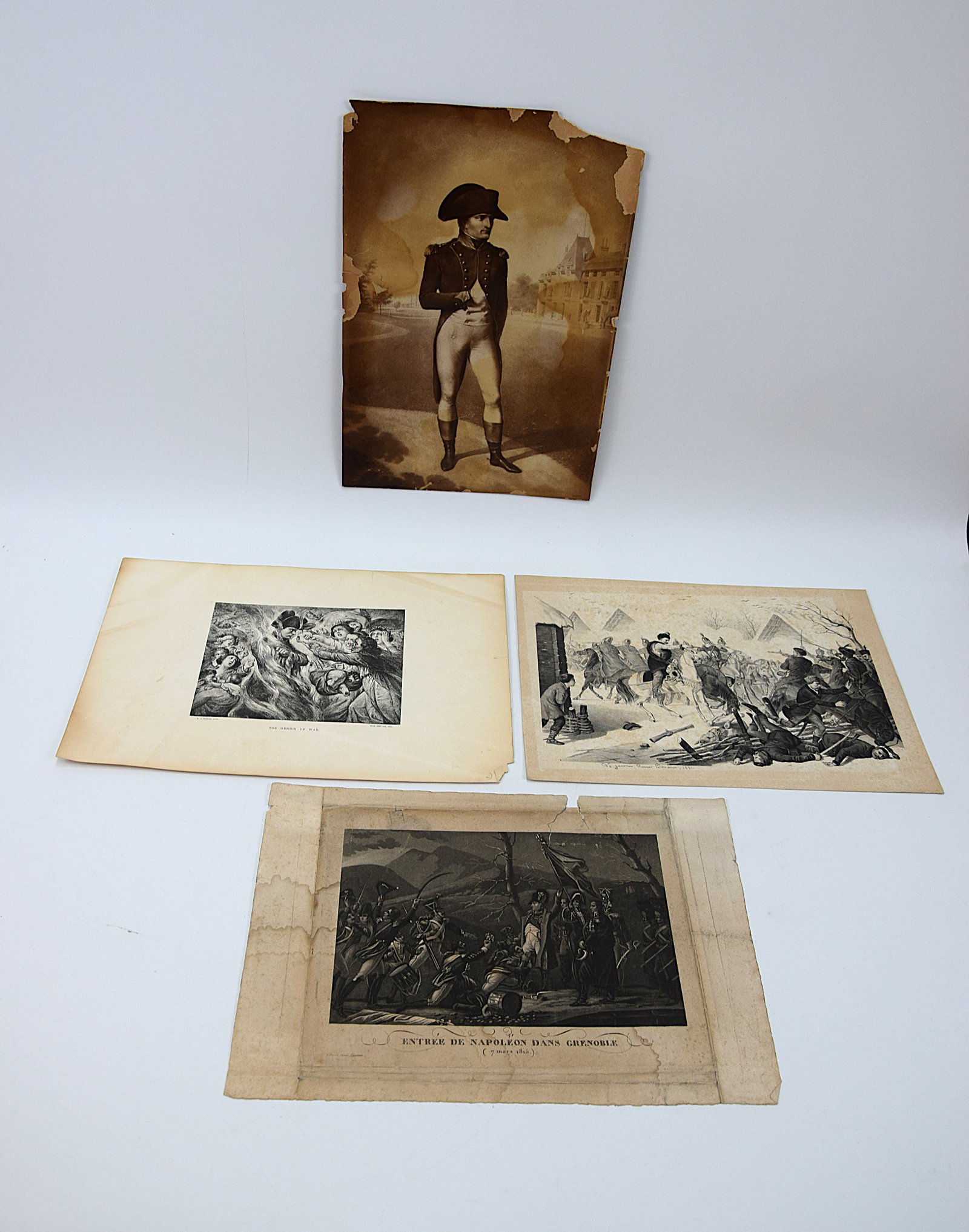 LOT OF 4 ANTIQUE MILITARY/HISTORICAL ENGRAVINGS/PRINT/LITHOGRAPHS NAPOLEONIC ERA 19th CENTURY: LOT OF 4 ANTIQUE MILITARY/HISTORICAL ENGRAVINGS/PRINT/LITHOGRAPHS NAPOLEONIC ERA 19th CENTURY. Size: 16 1/2 x 11 in., overall . All measurements are approximate. Condition: Please see pictures. In Hou