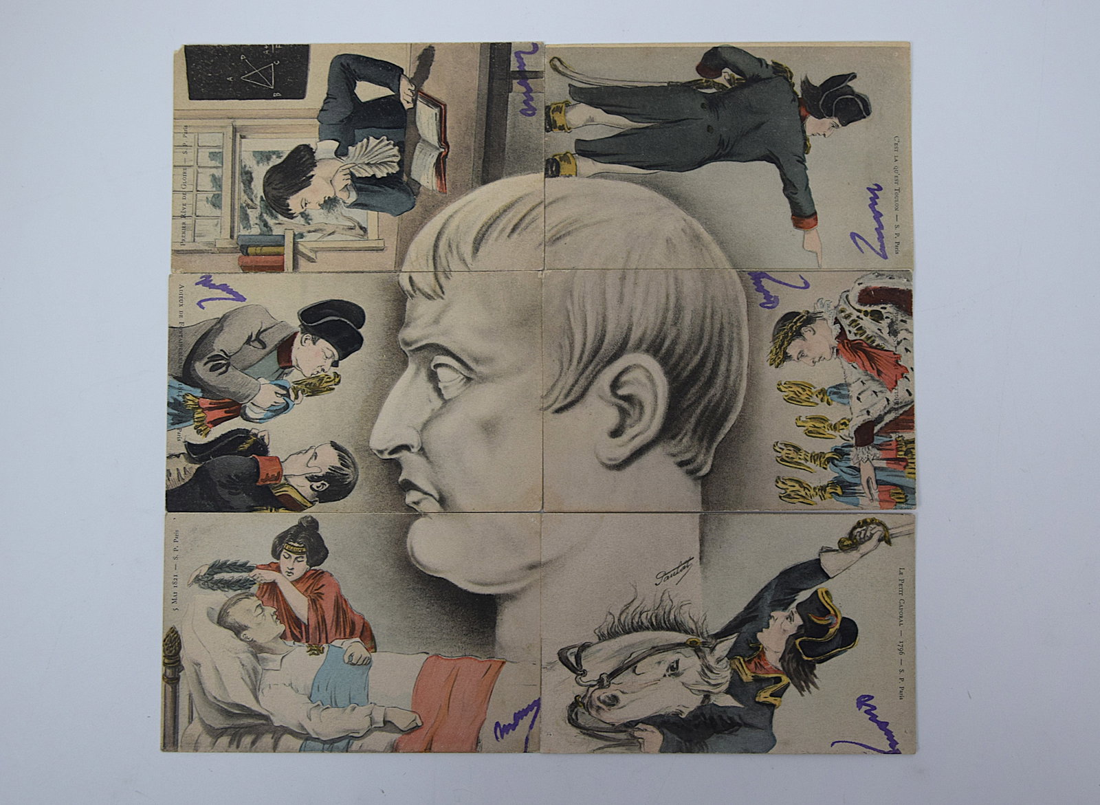 ANTIQUE SET OF 6"METAMORPHIC" POSTCARD OF NAPOLEON BONOPARTE, C.1909 (1 of 6)