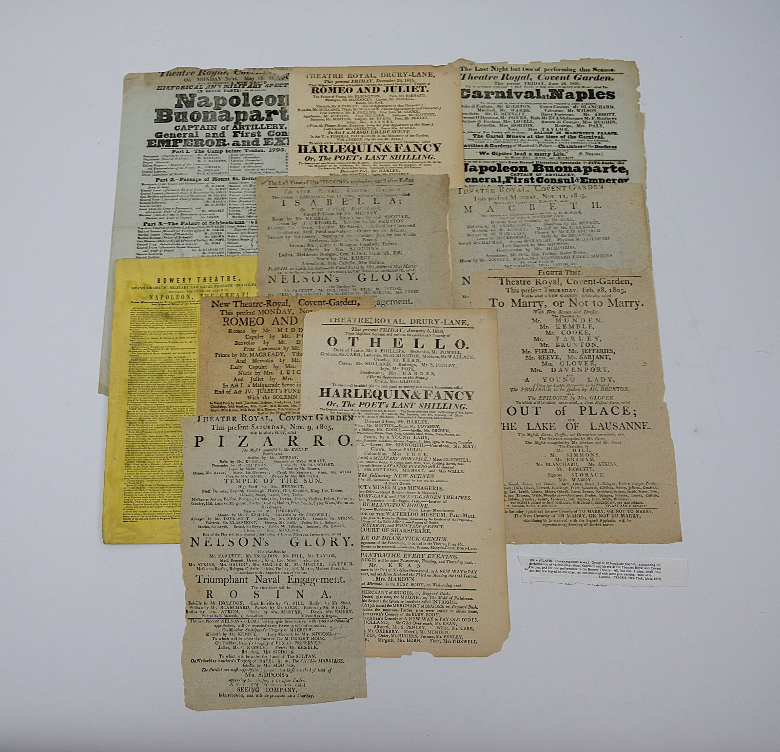 GROUP OF 19TH CENTURY THEATRE PLAYBILLS AND NAPOLEONIC-THEMED BROADSIDES (1 of 8)
