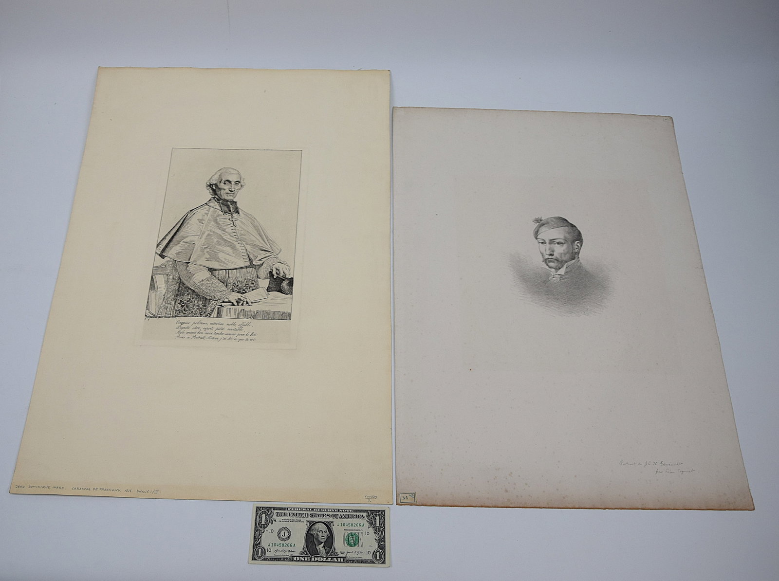 TWO FRAMED PORTRAIT ENGRAVINGS, INCLUDING CARDINAL DE PRESIGNY AND A STUDY OF THÉODORE GÉRICAULT (1 of 16)