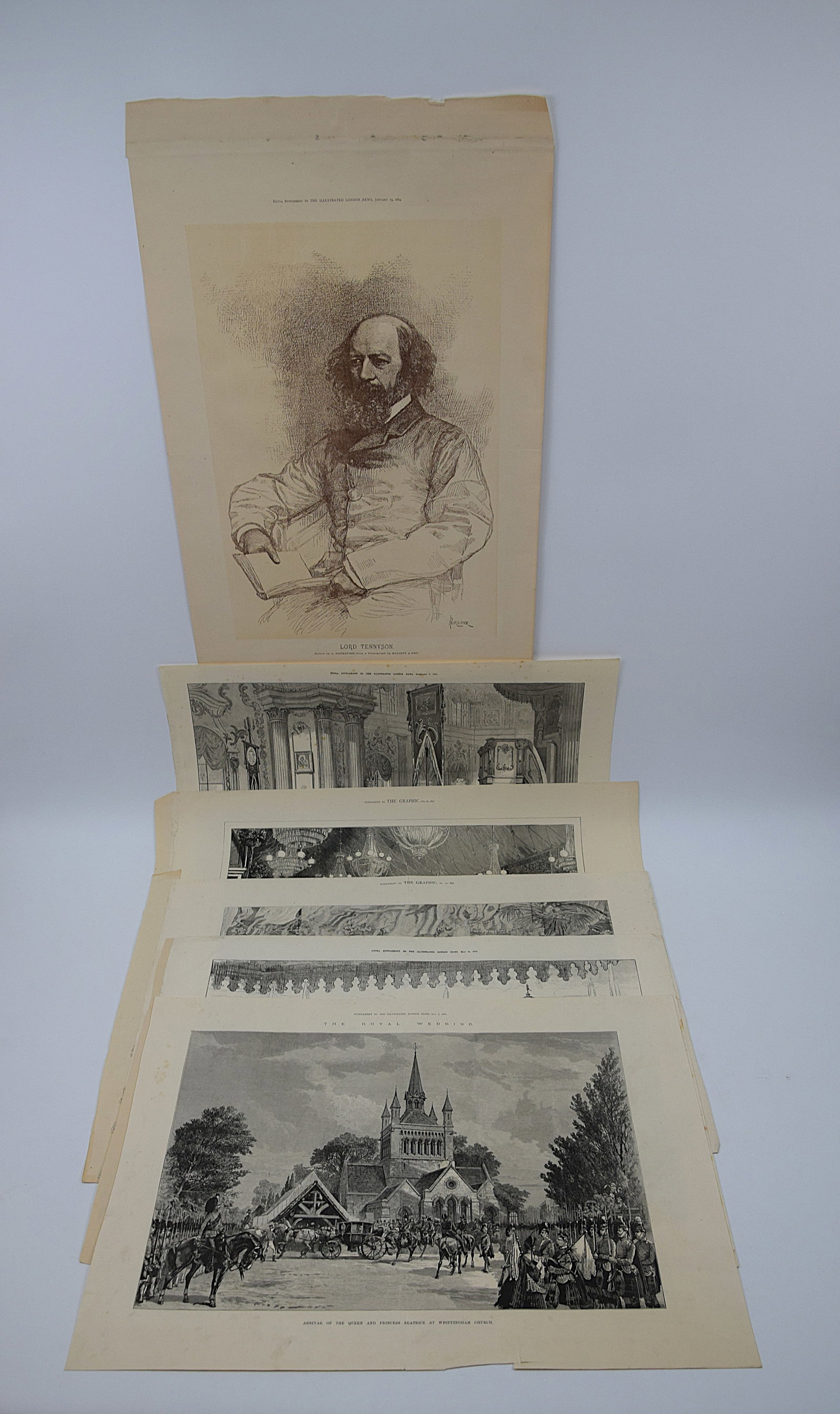 GROUP OF SIX 19TH CENTURY ILLUSTRATED NEWS ENGRAVINGS INCLUDING LORD TENNYSON AND ROYAL CEREMONIAL (1 of 20)