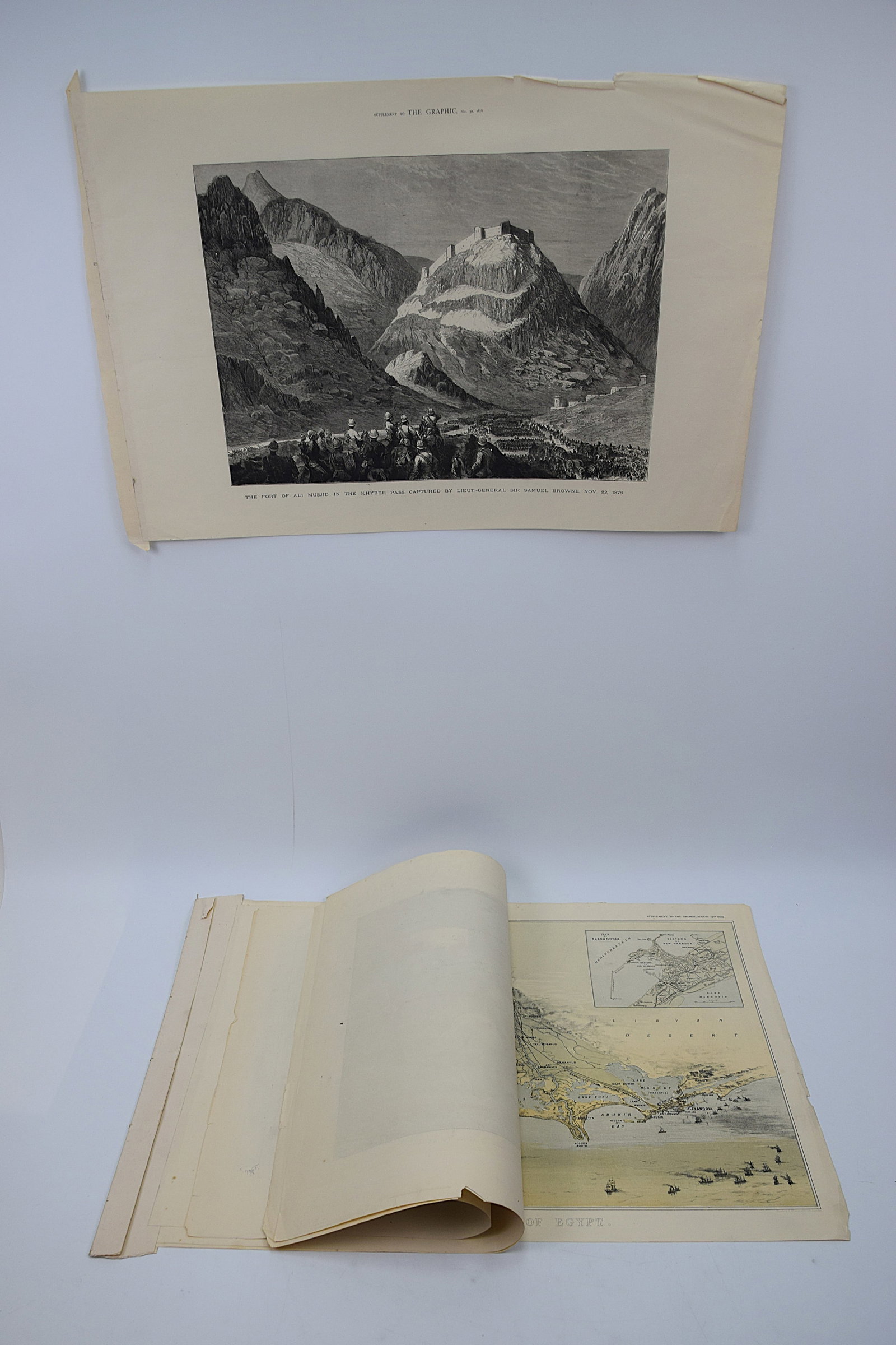 GROUP OF FIVE ANGLO-AFGHAN AND EGYPTIAN CAMPAIGN ENGRAVINGS WITH MAP OF EGYPT FROM THE GRAPHIC (1 of 19)