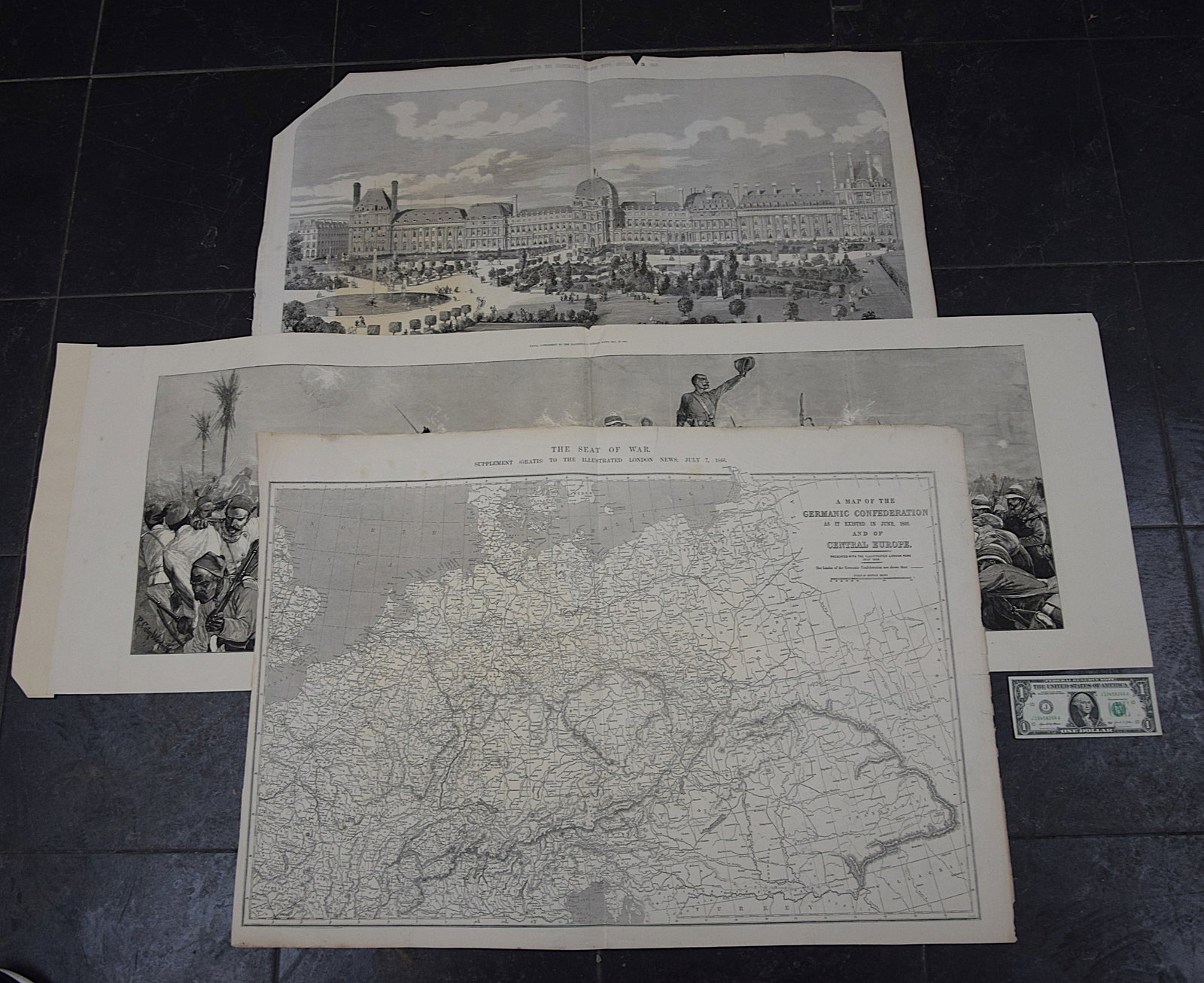 COLLECTION OF THREE ANTIQUE HISTORICAL ENGRAVED PRINTS AND MAP (1 of 11)
