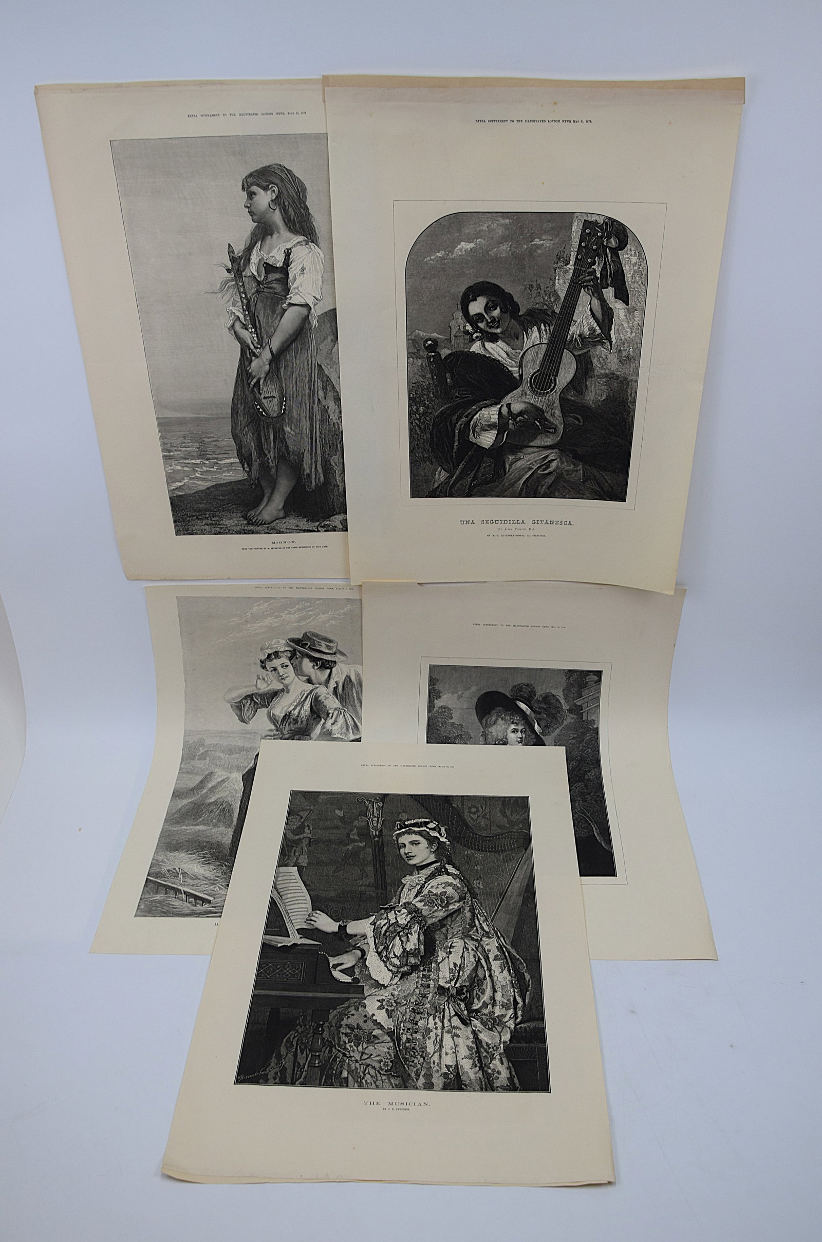 CHARMING ILLUSTRATED LONDON NEWS FIVE ENGRAVINGS RURAL GENRE SCENES VICTORIAN SOCIAL LIFE: ENGAGING GROUP OF FIVE ORIGINAL LATE 19TH CENTURY WOOD-ENGRAVED SUPPLEMENTS FROM THE ILLUSTRATED LONDON NEWS, LONDON, INCLUDING RURAL AND DOMESTIC GENRE SUBJECTS SUCH AS “MAKING HAY WHILE THE SUN SH