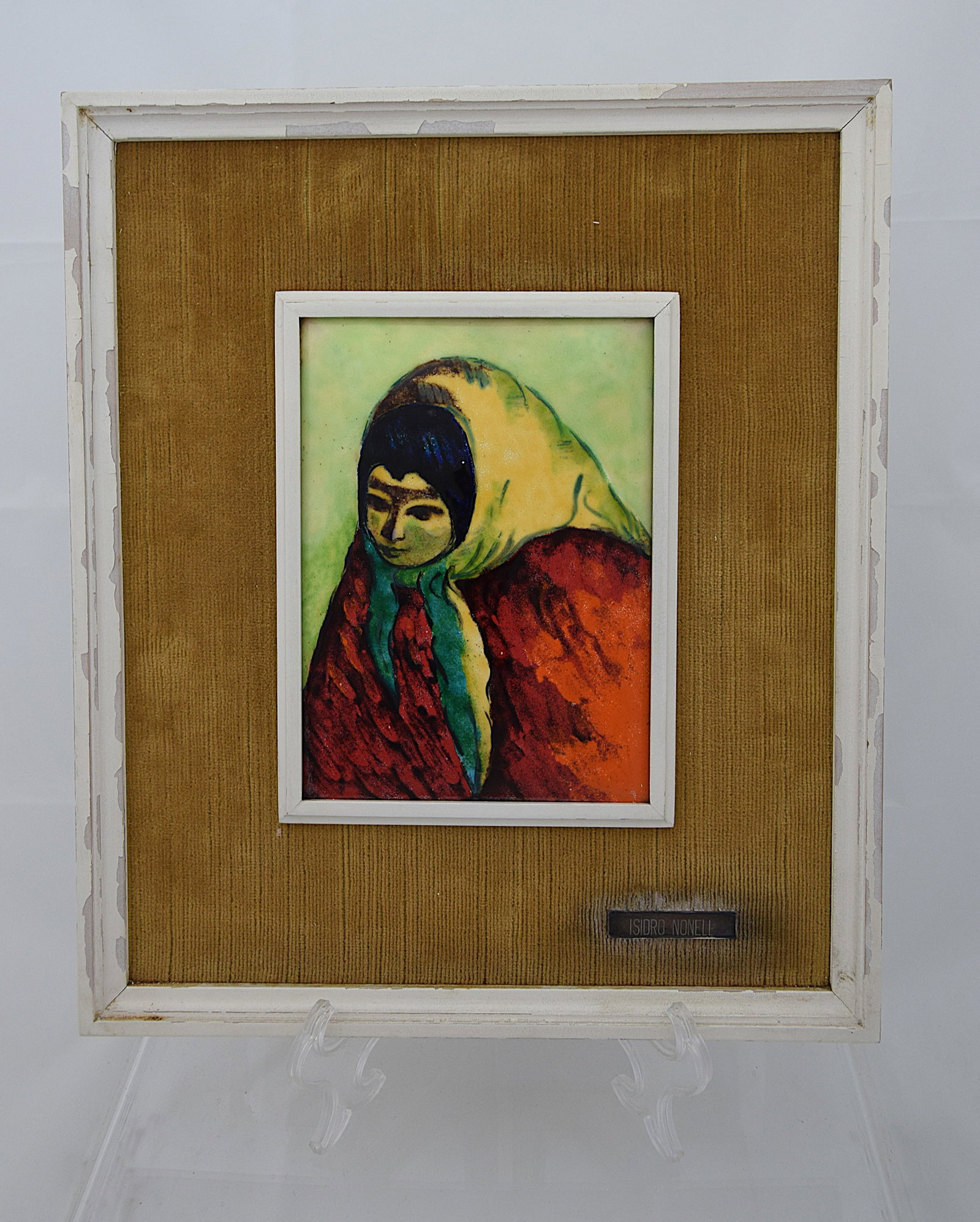 FINE ENAMEL PLAQUE PORTRAIT OF VEILED WOMAN AFTER ISIDRO NONELL FRAMED (1 of 4)