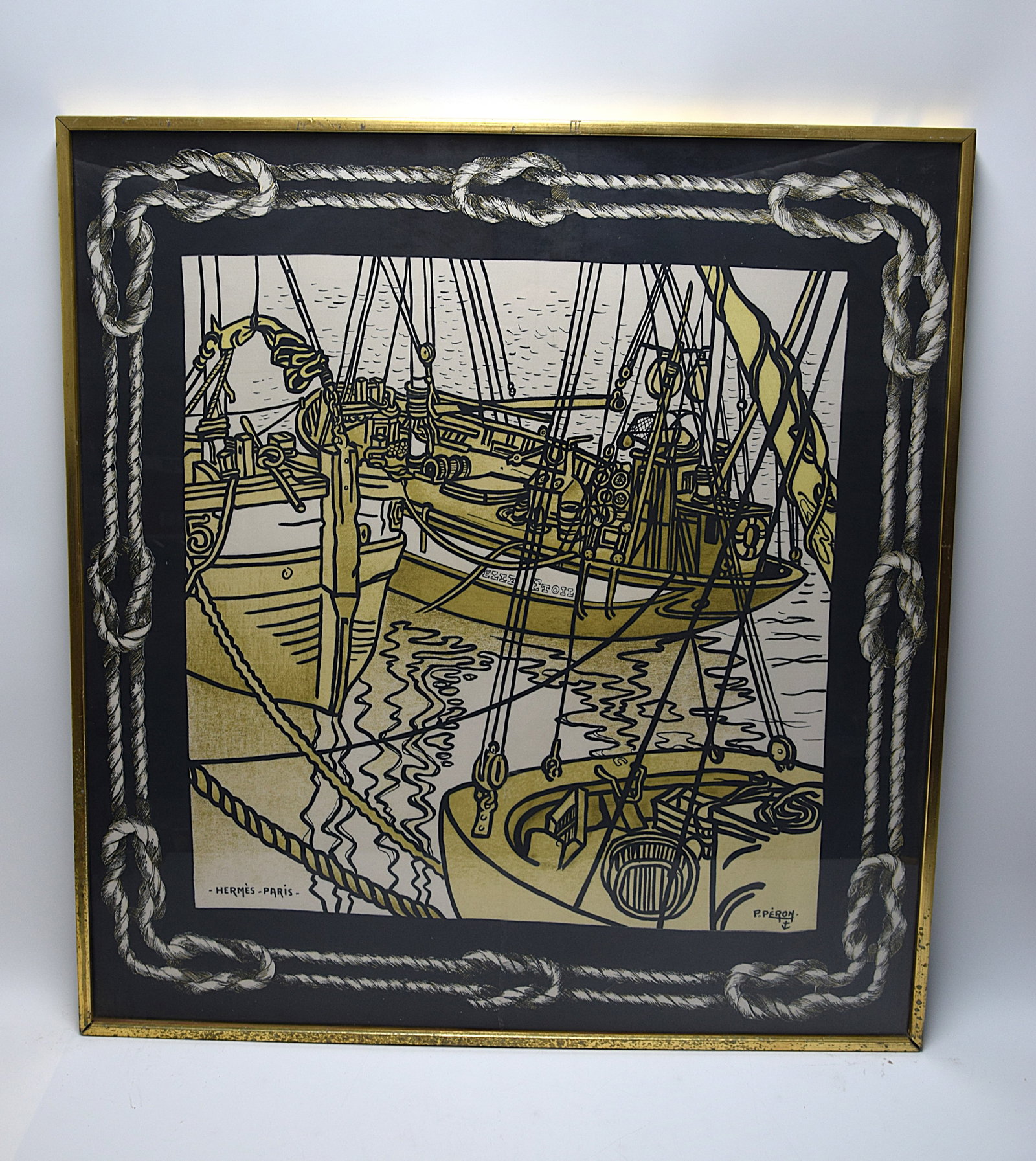 ICONIC HERMÈS PARIS NAUTICAL SCARF ART PÉRON SIGNED FRAMED COMPOSITION (1 of 4)