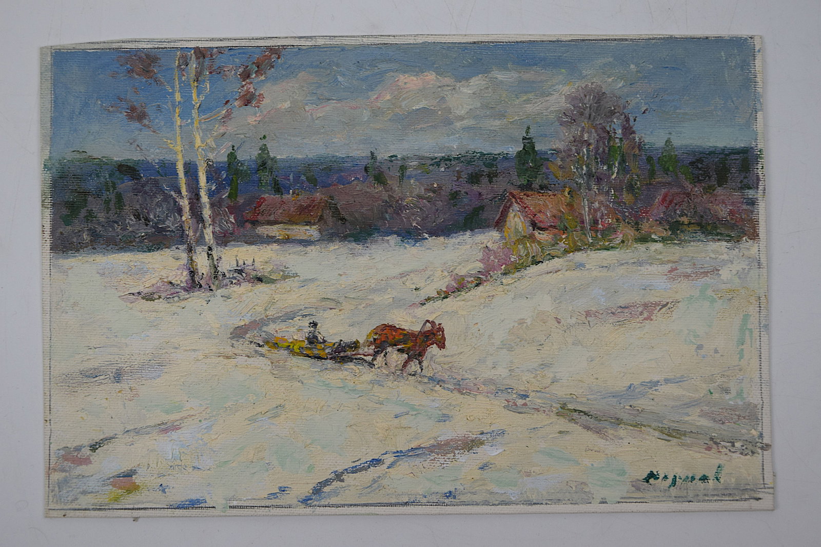ORIGINAL OIL PAINTING WINTER LANDSCAPE WITH HORSE AND SLED, DATED 1974 (RUSSIAN SCHOOL) (1 of 4)