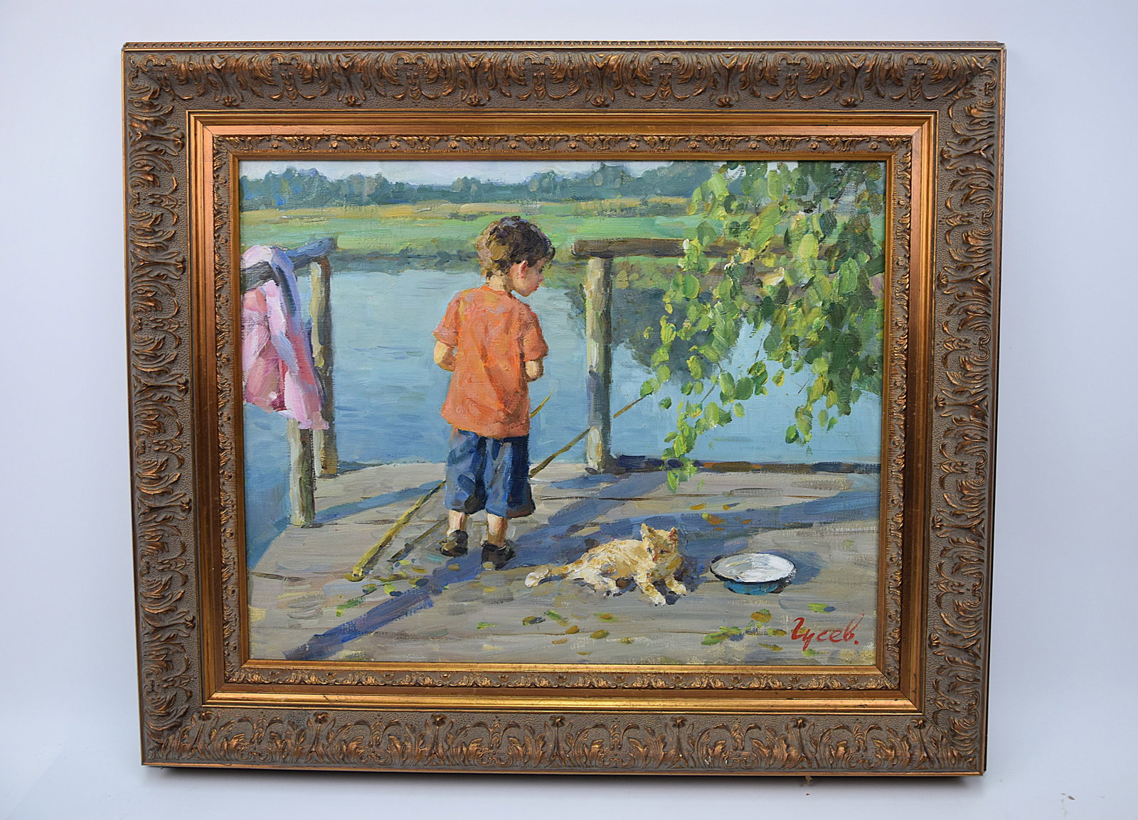 ORIGINAL OIL PAINTING “AT THE PIER" BY GUSEV (RUSSIAN SCHOOL) (1 of 4)
