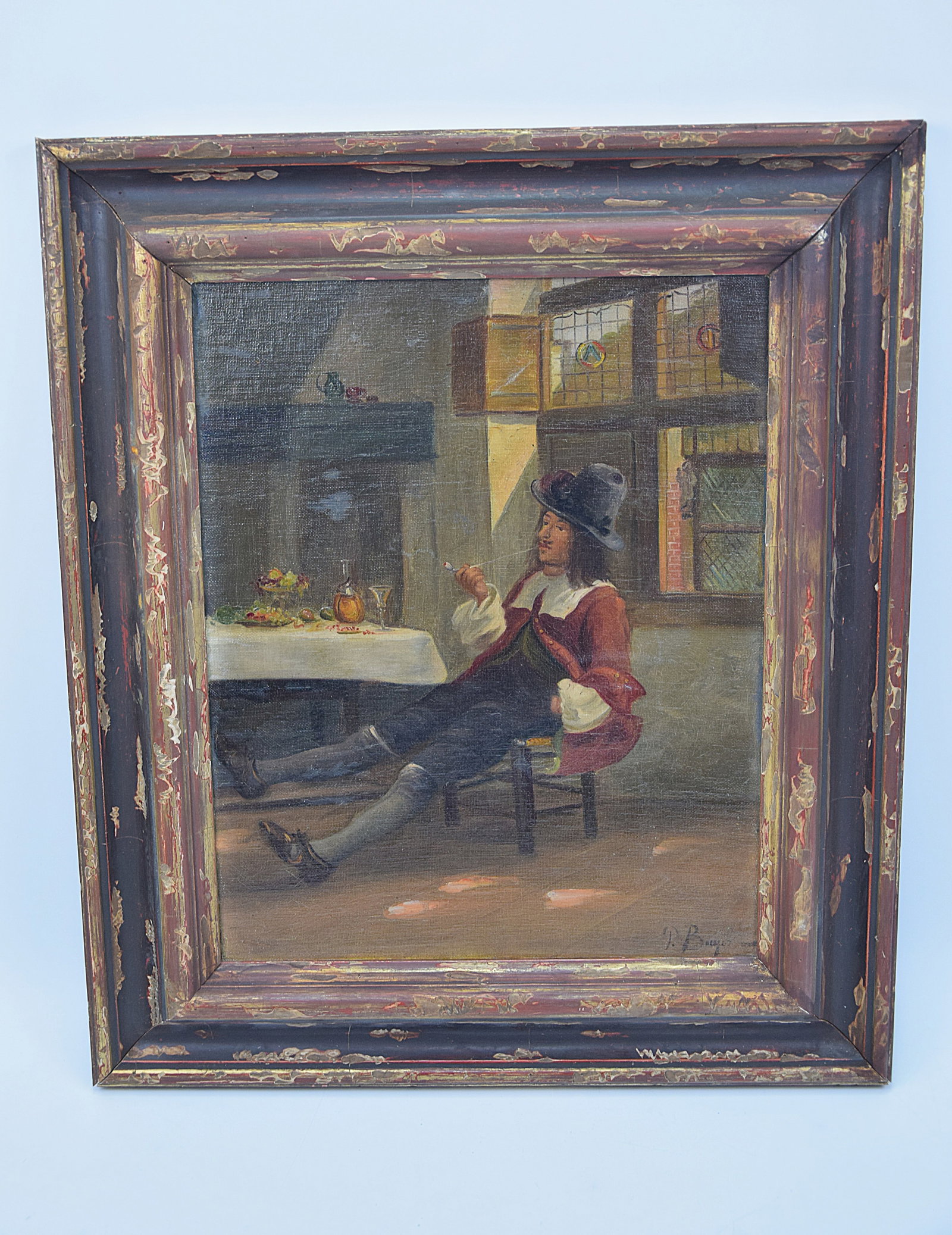 CHARMING INTERIOR GENRE SCENE SIGNED D. BOGUE FIGURAL PAINTING EUROPEAN SCHOOL (1 of 5)