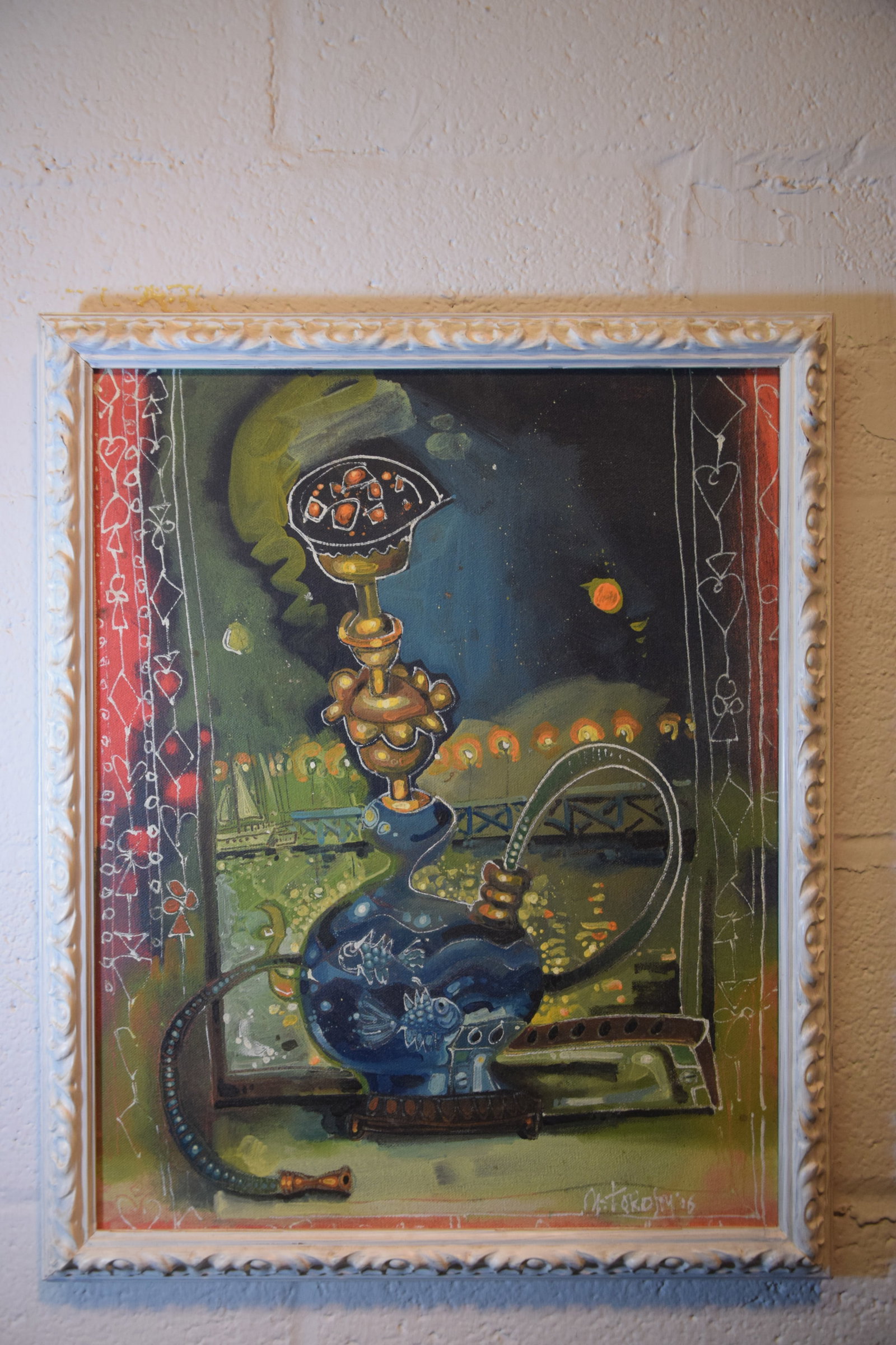 VIBRANT STILL LIFE HOOKAH COMPOSITION SHEEPSHEAD BAY MOTIF SIGNED M KOROSTY 2016 CONTEMPORARY (1 of 5)