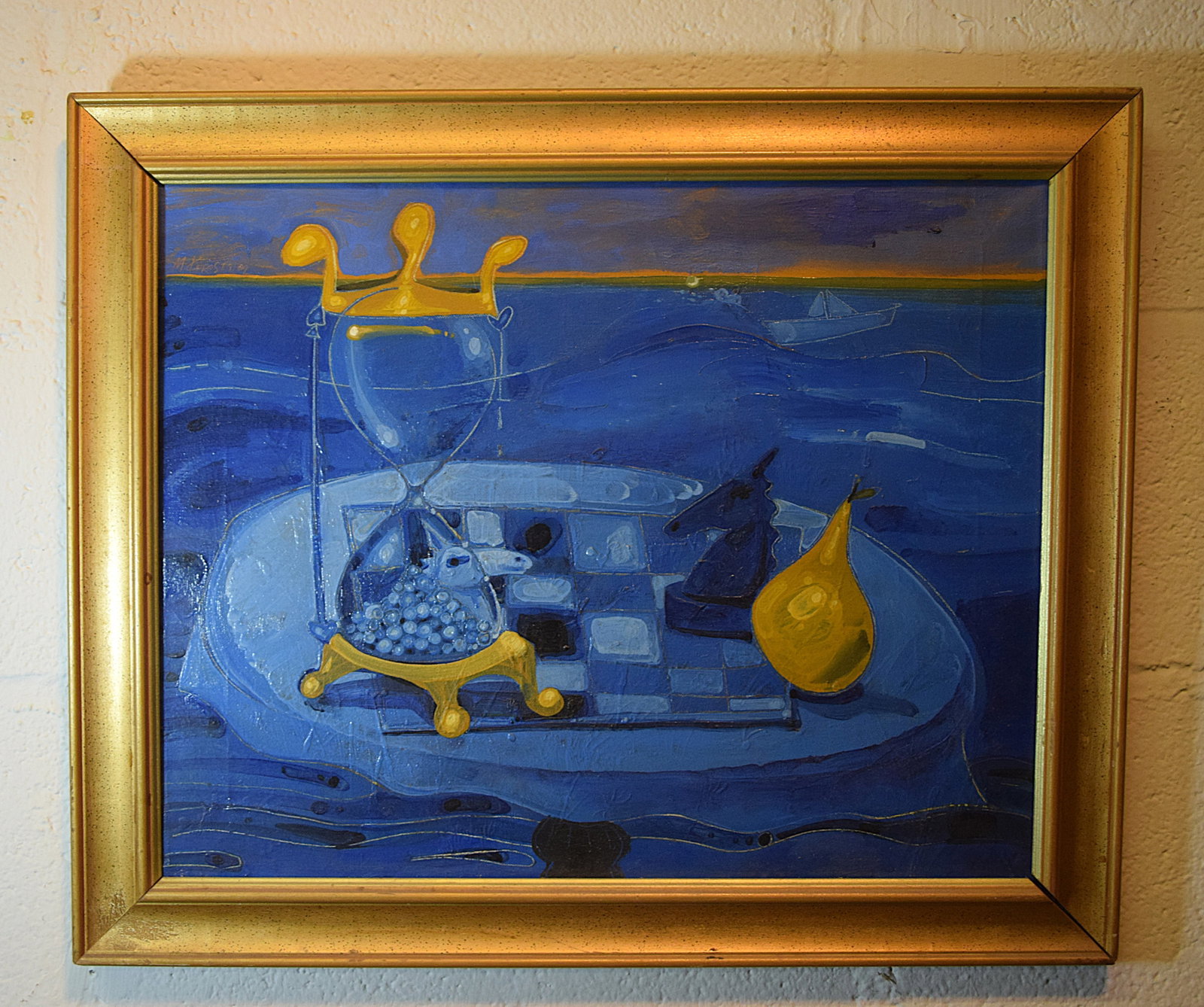 SURREAL BLUE CHESS SEASCAPE STILL LIFE SIGNED M KOROSTY 2002 CONTEMPORARY AMERICAN (1 of 5)