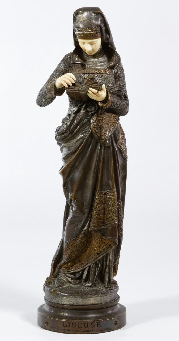 (After) Albert Ernest Carrier Belluse (France,: (After) Albert Ernest Carrier Belluse (France, 1824-1887) 'Liseuse' Bronze Statue Undated, signed at the bottom, numbered 3697 on the inside, carved ivory hands and face, attached brass nameplate Heig