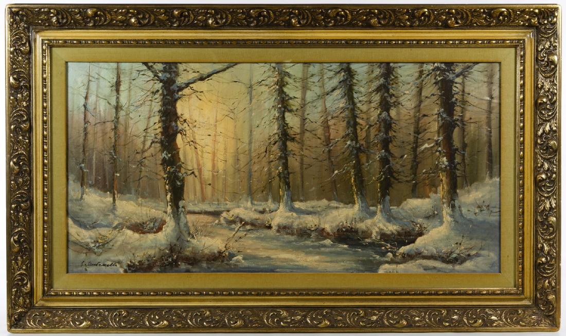 Antonelli (Italian, b.1922) 'Winter' Oil on Canvas: Antonelli (Italian, b.1922) 'Winter' Oil on Canvas Undated, signed lower left, depicting snow covered ground and trees Height: 15.00 inches, Width: 31.00 inches (sight) Frame Size: 23.00 inches by 38.
