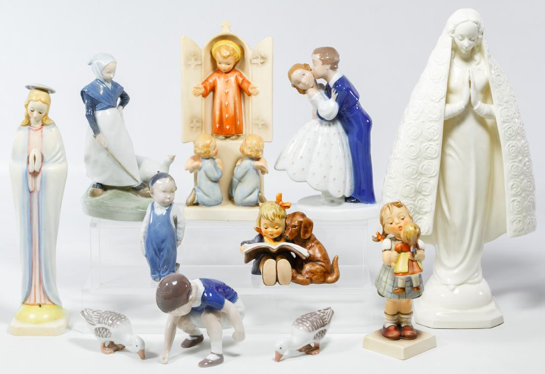 Ceramic Figurine Assortment: Ceramic Figurine Assortment Eleven items including (5) Hummel / Goebel figurines, (3) Bing and Grondahl figurines and (3) Royal Copenhagen figurines Height: 13.50 inches (tallest) Category: Collectibl