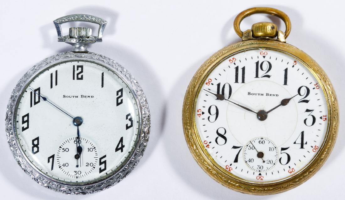 South Bend Open Face Pocket Watches: South Bend Open Face Pocket Watches 1922, serial #1026624, 19-jewel stem wind movement; 1923, serial #1048814, 19-jewel stem wind movement Width: 2.00 inches Size: 12s, 16s Category: Watches > Men's P