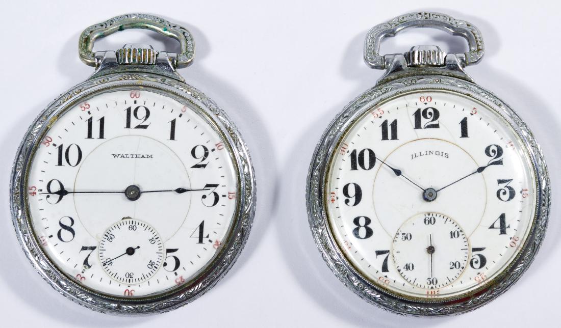 Waltham and Illinois 'Great Northern Special' Open Face: Waltham and Illinois 'Great Northern Special' Open Face Pocket Watches 1907 Waltham, serial #16028116, 23-jewel stem wind movement; 1921 Illinois, serial #3926826, 17-jewel stem wind movement; both ha