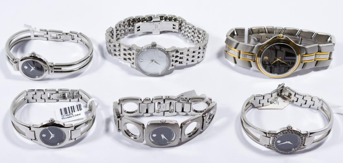 Movado Wrist Watch Assortment: Movado Wrist Watch Assortment Six watches including 84 A1 1310, 84 A2 809 A, 84 E4 1842, 81 E7 878, 84 N8 1870 S automatic surrounded by diamonds and 84 E4 1842 surrounded by diamonds Length: 7.50 inc