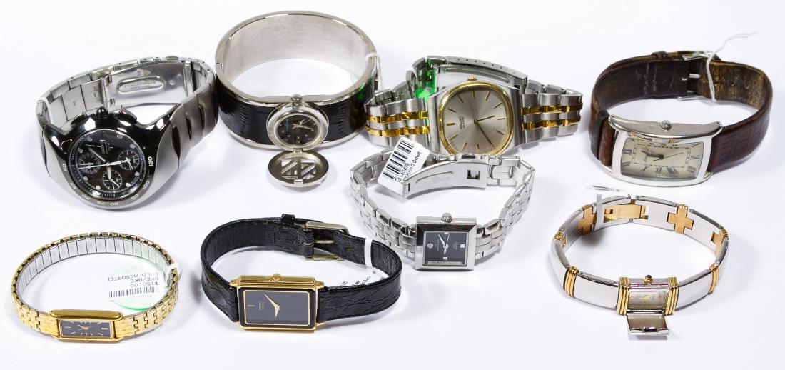Seiko, Anne Klein and Eddie Bauer Wrist Watch: Seiko, Anne Klein and Eddie Bauer Wrist Watch Assortment Eight watches including Seiko 7T62-0AM0 chronograph, 3421-5180, 7430-5169 and 2E20-6429, Anne Klein bangle, 12/6548 9 51 and 10/5871 and Eddie