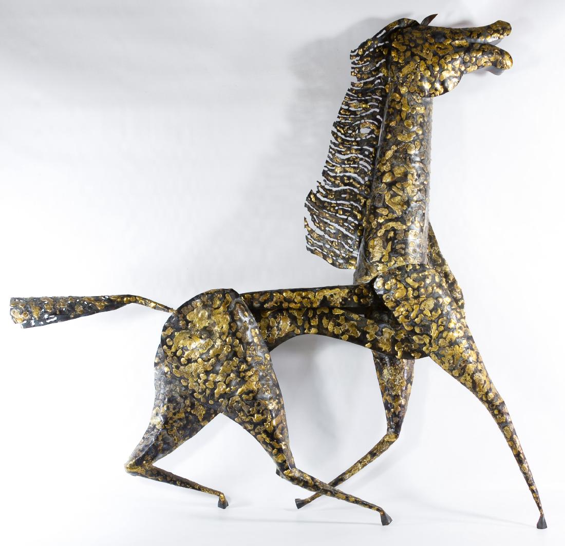 Horse Brutalist Wall Hanging by Jacqui: Horse Brutalist Wall Hanging by Jacqui 20th Century, attached maker tag en verso Height: 38.00 inches, Width: 35.00 inches Category: Decorative Arts > Objects Shipping Status: Due to size, weight, val