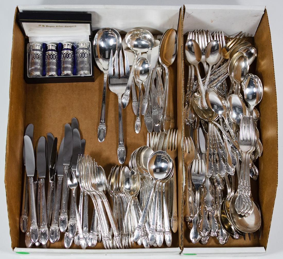 Silverplate Flatware Assortment: Silverplate Flatware Assortment Including an 1847 Rogers Bros. 'First Love' set of (12) dinner knives, (12) butter knives, (10) dinner forks, (11) salad forks, (24) teaspoons, (12) soup spoons and (10