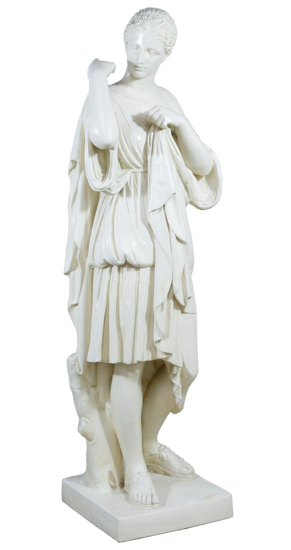 Classical Female Plaster Statue: Classical Female Plaster Statue Having a J. Giolli Studio Chicago mark on the base; cream glazed statue over plaster Height: 69.00 inches Category: Decorative Arts > Statues Shipping Status: Due to si