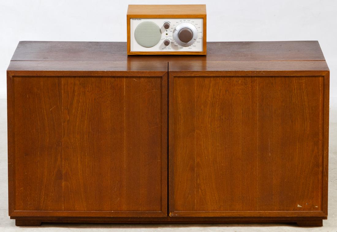 The Fisher 'Allegro' Model A-19 Console: The Fisher 'Allegro' Model A-19 Console AM / FM / FM Stereo receiver with turn table, serial #10333A; together with a Tivoli Audio Model One receiver by Henry Kloss Height: 17.00 inches, Width: 32.50