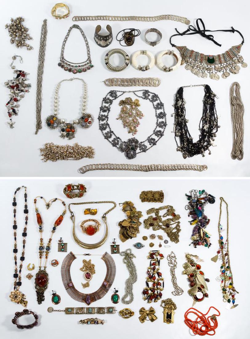 Edwardian and Brass Costume Jewelry Assortment: Edwardian and Brass Costume Jewelry Assortment Including 8.8 pounds of necklaces, bracelets, pins and exotic pieces from India Length: 12.00 inches (exotic necklace) Category: Silver & Costume Jewelry